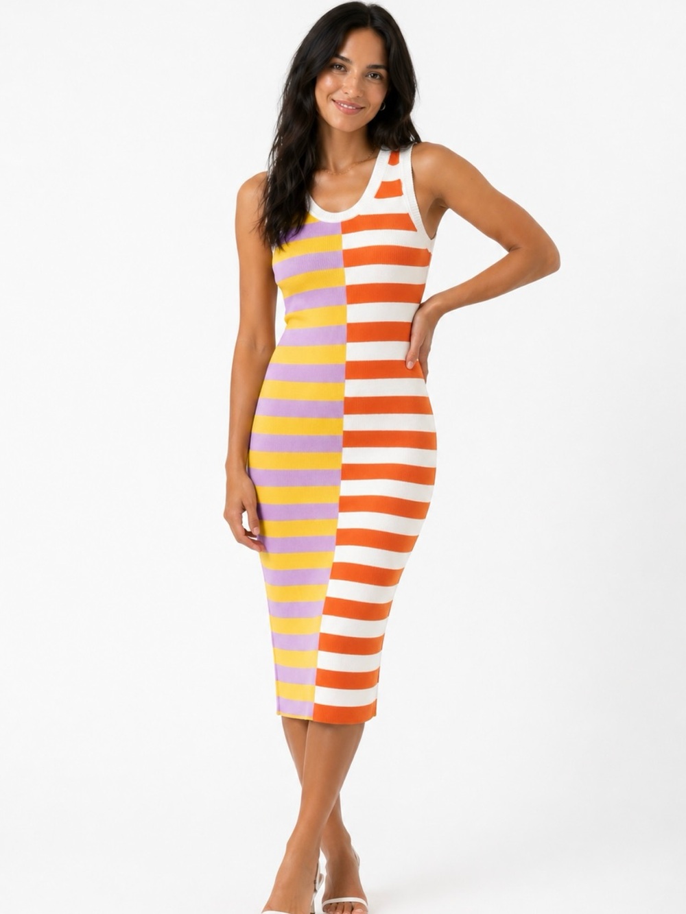 Steve Madden Colorblock Striped Knit Midi Dress Bodycon Size S Stretch